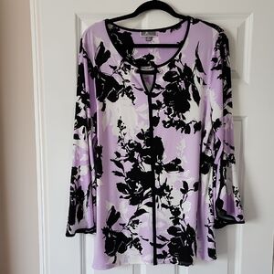 JM Collection Large Print Blouse - Purple and Black
